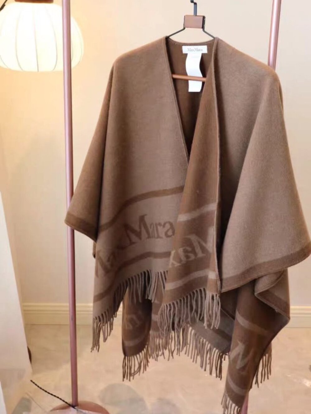 Max Mara Hilde Women's Reversible Wool Logo Jacquard Fringed Cape Blanket